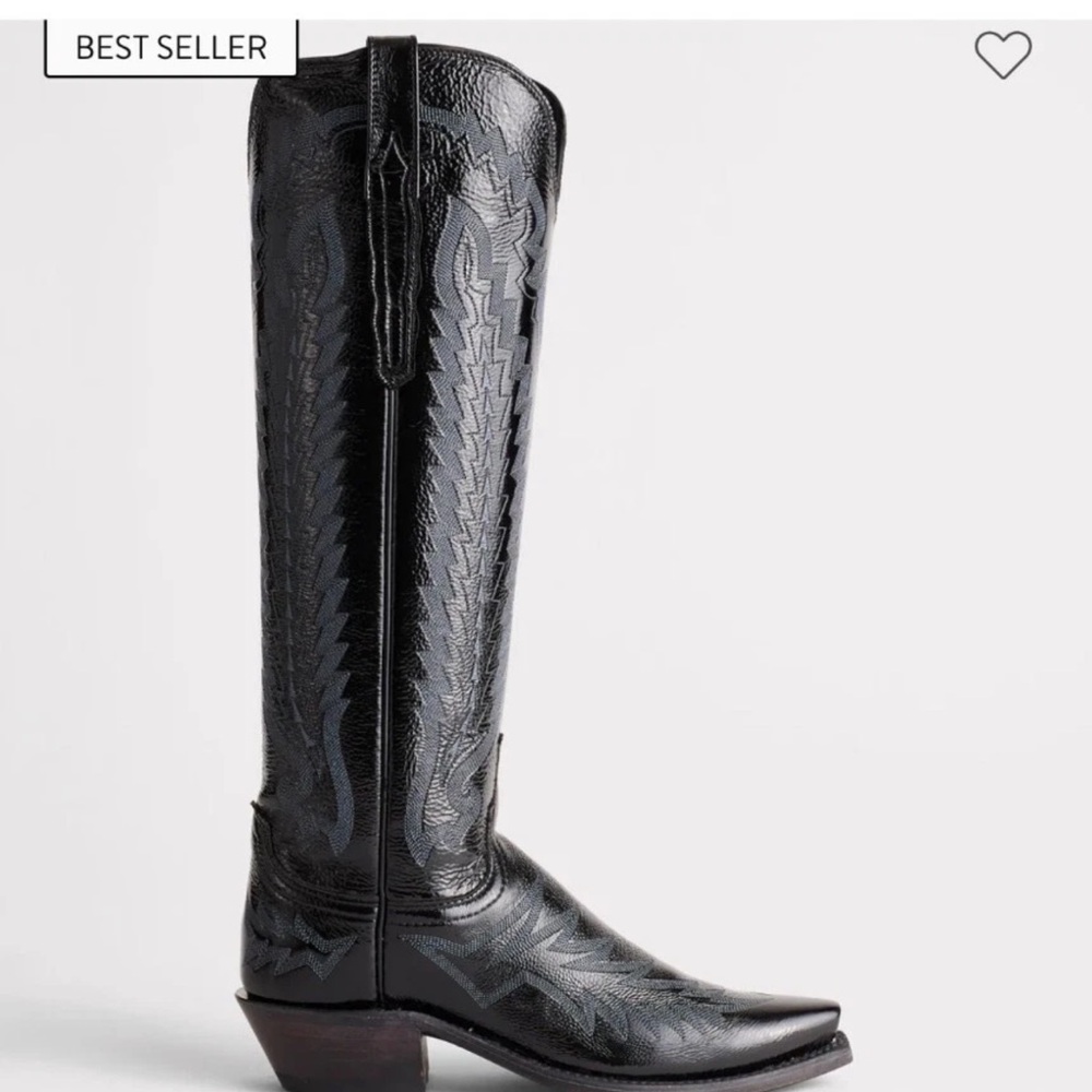 Lucchese Priscilla Black Patent Goat Leather Boots | Size 9